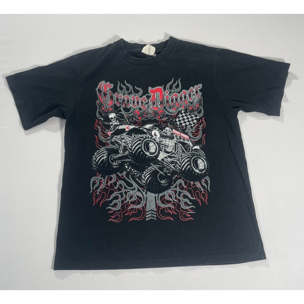 Vintage 2009 Grave Digger Monster Truck Flames Graphic T-Shirt Mens S